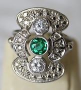Art Deco Ezüst Gyűrű Üveg Kövekkel Díszítve