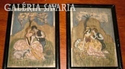2 antique romantic silk paintings from 1925!
