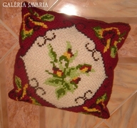Large, Hand-sewn Antique Tapestry Pillow with Floral Pattern