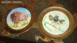 Rézkeretes Keramik – jelzett és szignózott fali tányér / Állatok