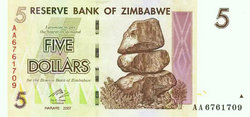 Zimbabwe 5 Dollár 2007 Unc