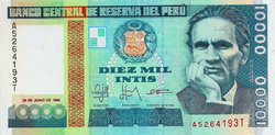 Peru 10000 Intis 1988  Unc