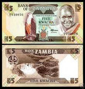 5 Kwacha 1980-88 UNC Zambia