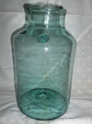 Szakított aljú, pecsétes, zöld 4 l-es befőttes üveg