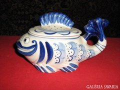 GZHEL (GZSEL) hal formájú fedeles tartó, orosz porcelán