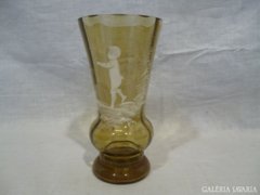 4807 J3 Antik festett díszes üveg váza 15 cm