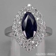 Valódi Vonzó kék Zafír  ezüst gyűrű 14K arany  56-os