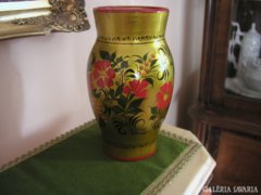 Orosz kézzel festett fa váza