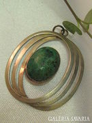 Antik ezüst medál, zöld malachit kővel