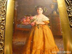 1917-es képeslap "Kislány rózsákkal"