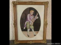 1813 T3 Antik tűgoblein barokk gitáros férfi