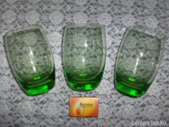 Régi vastag talpú halványzöld pohár - 3 db