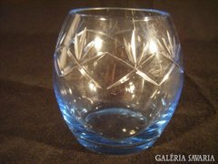 K266 G2 Régi kék színezett üveg csiszolt váza 9 cm