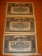 3 db 1920 10 korona UNC/aUNC