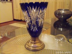 Ezüst talppal-régi,csiszolt kristály váza