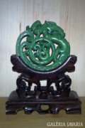Jade kő faragott keleti sárkány amulett medál