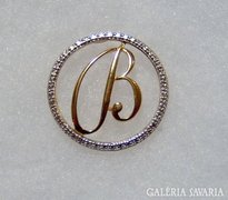 Monogramos ezüst medál   "B" betűvel 14 car. arannyal 
