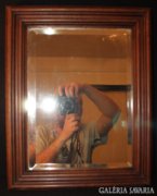 Antik fazettált tükör, 1920-as évekből, tölgyfa