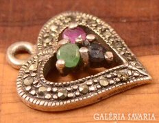 Markazit,rubin,zafir,smaragd köves ezüst szív medál 