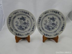 7400 Régi kék fehér mintás porcelán tányér pár