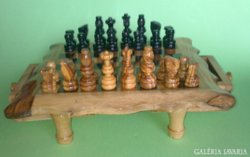 Olíva fa sakk tábla, sakk készlet fiókos