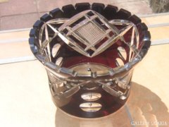 Antique glass bowl from the 60s, beautiful, dark burgundy tone, 21.5 x 13 cm.