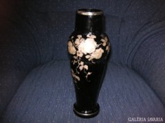 Glass vase with silver rose pattern