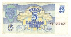 5 rubli 1992. Lettország.