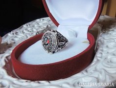 Hagyatéki filigrán ezüst gyűrű - gránát köves méreggyűrű