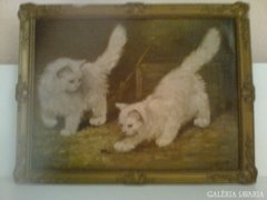 Vadászó cicák (Szabó L. szignóval) régi festmény