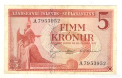 5 kronur, korona Izland 1957