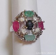 Zafír, smaragd és rubin köves ezüst gyűrű