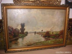 Őry Ferenc / A  Zsolnay gyár porcelán tervezője munkája / Tájkép  egy szép régi  rámával