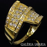 100% valódi fehér zafír sárga aranyozott ezüst gyűrű 