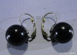 0A461 Fekete gyöngy bizsu fülbevaló függő pár