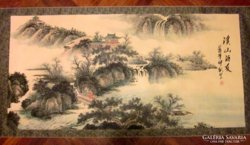 Régi kínai selyemmel díszített festett kép 165 cm
