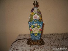 Régi Majolika Porcelán Virágkosár,Réz Talpas Asztali Lámpa