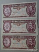 Unc 100 Forint 1993, 3 darab sorszámkövető!!!