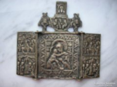 Régi OroszTriptychon utazó ikon 1800-as évek bronz