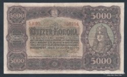 5000 Korona 1923  Magyar Pénzjegy Nyomda megjelöléssel 