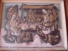 Xantus Gyula olaj farost festménye: Köcsögvásár