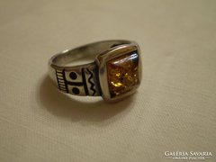 Régi ezüst borostyán köves gyűrű