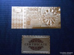 Millennium 2000 forint 24 k aranyozott bankjegy certivel!