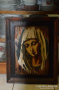 Fára festett Szűz Mária kép
