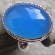 925 ezüst gyűrű, 17,5/55 mm, kék kalcedonnal, szép