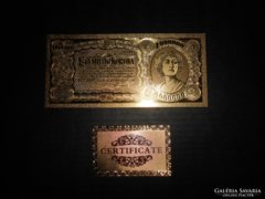 1923 egymillió korona 24 k aranyozott bankjegy certivel!