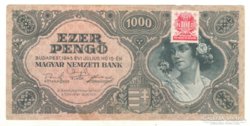 1000 pengő 1945 bélyeggel