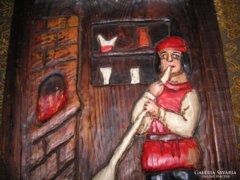 Az üvegfúvó , osztrák  , alpesi  festett  fatábla  24 x 36   cm