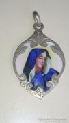 Gyönyörű tűzzománcos porcelán Szűz Mária medál ezüstben 