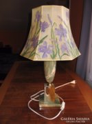 Régi ónixtestű asztali lámpa kézzel festett ernyővel (60 cm)
